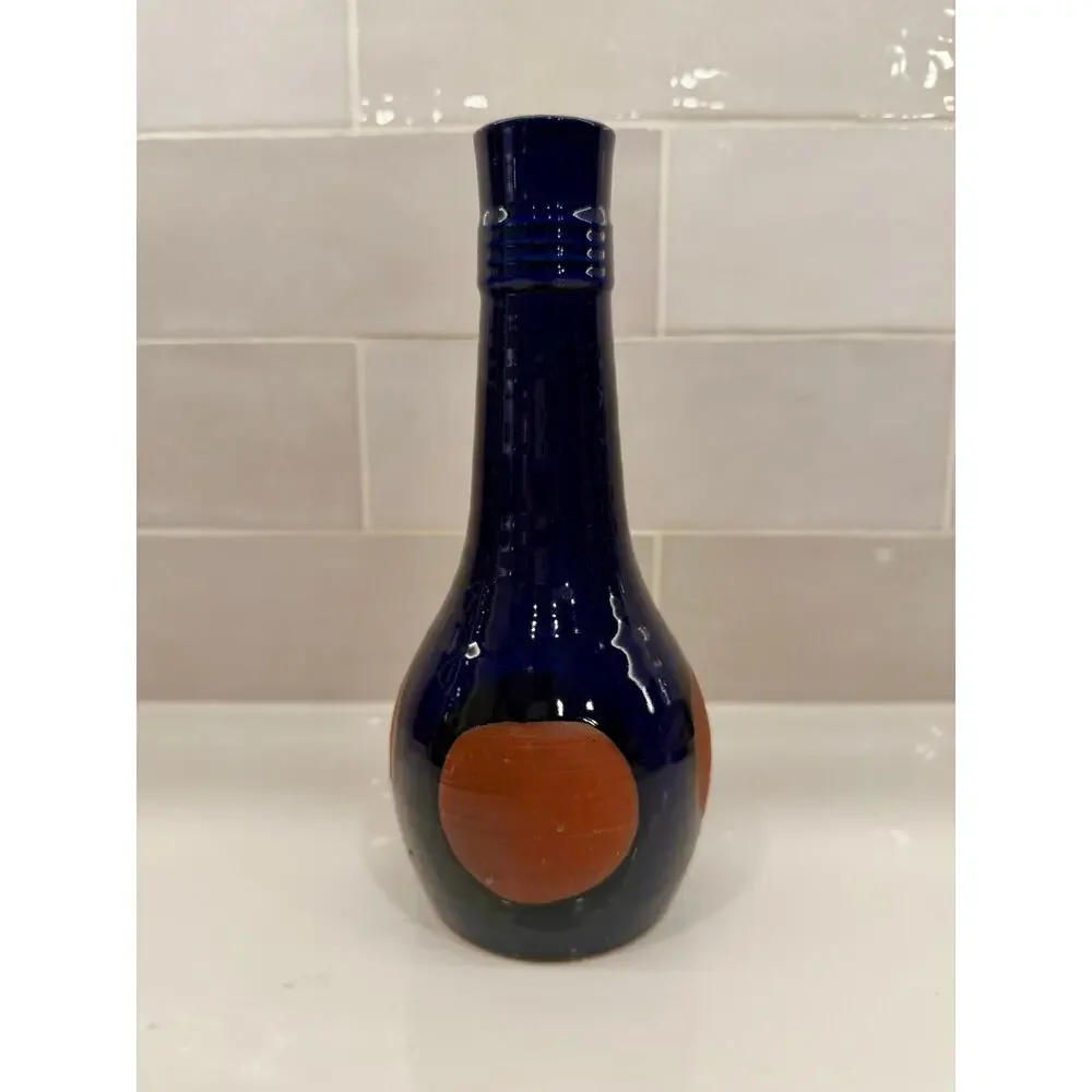 Cobalt‎ Blue Vase with Terra Cotta Colored Circles Made in Japan